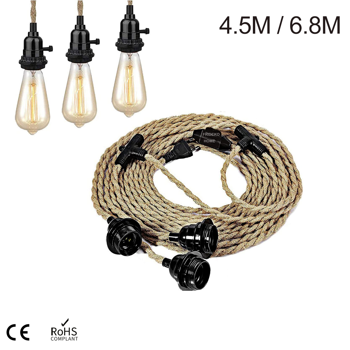 Kitchen Appliances Vintage - 6.8M Vintage Hemp Rope LED Pendant