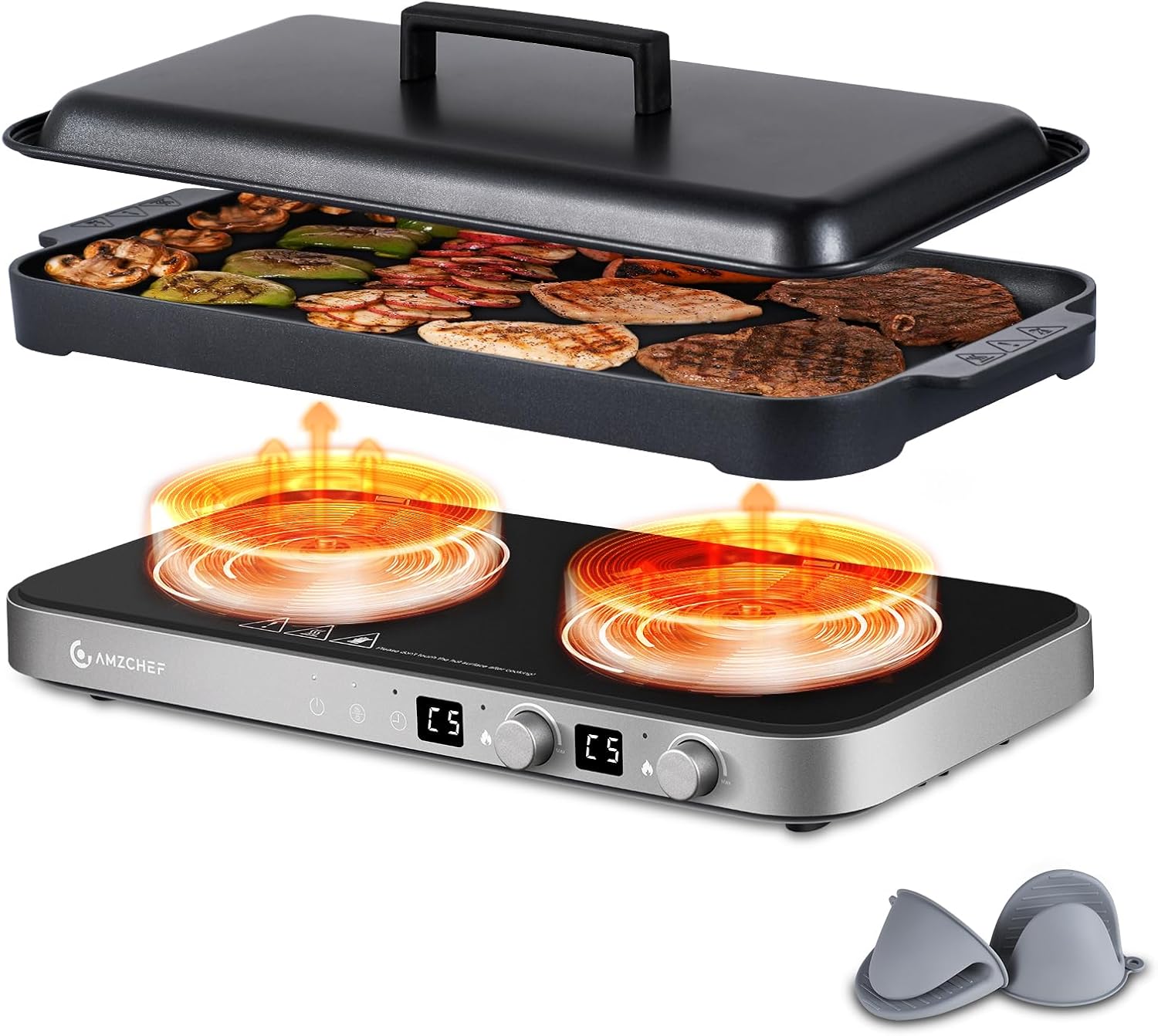 Induction Cooktop Portable - Double Induction Cooktop with Removable Griddle