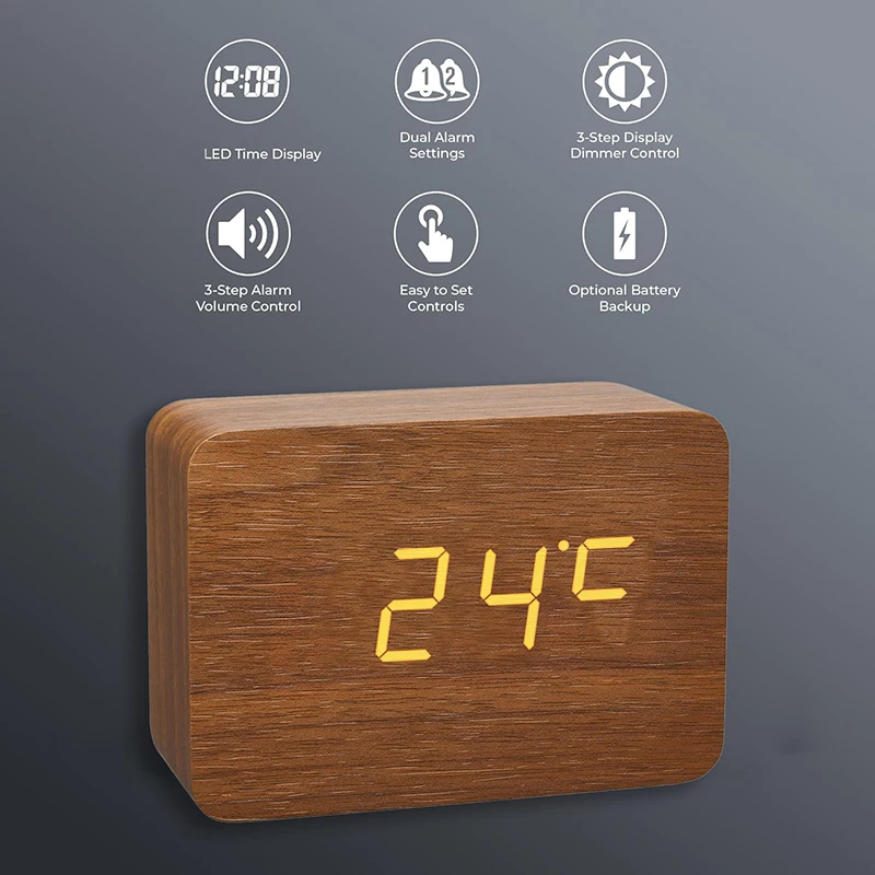 Wooden Digital Alarm Clock for - Kitchen Appliances Vintage recension och pris